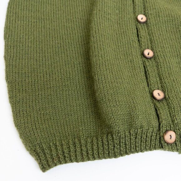 Vintage Marius Norwegian Sweater Wool Cardigan Hand Knit Ski 80s Green Yellow - Picture 7 of 16